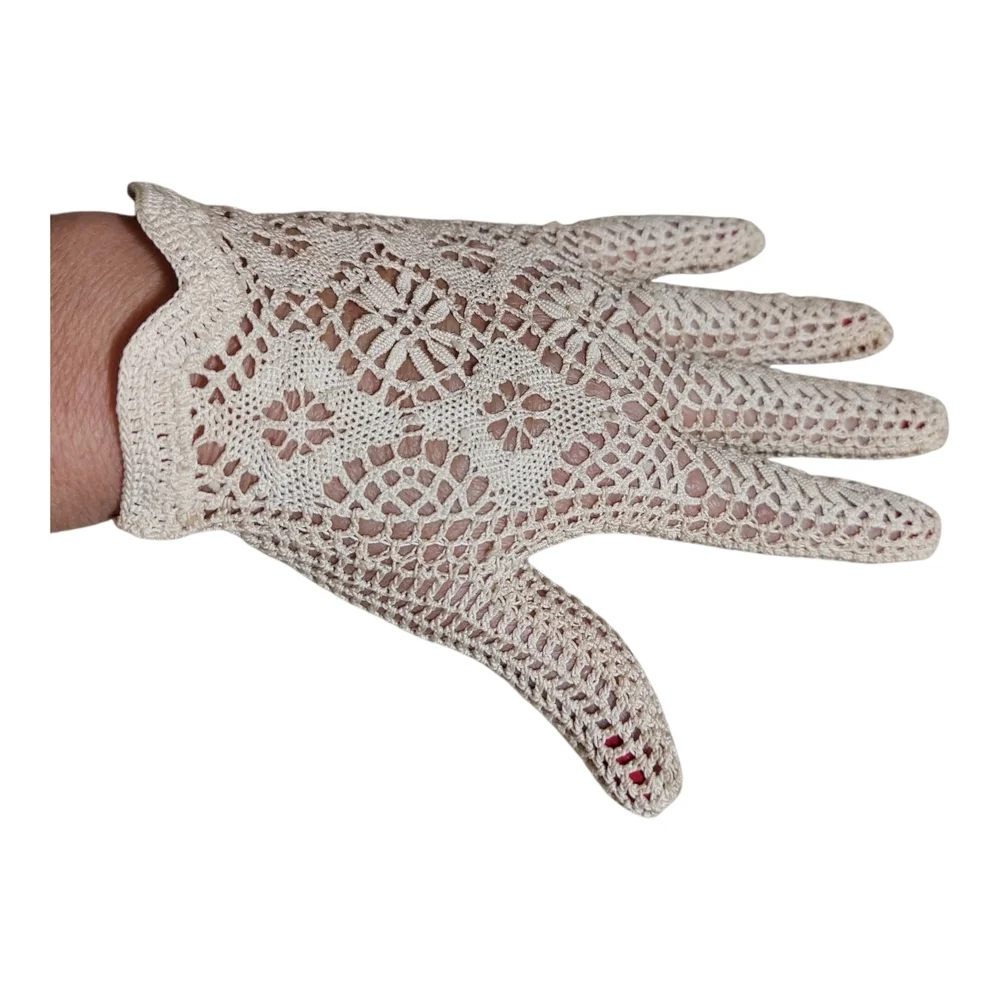 Gorgeous Handmade in France Lacy Crocheted Gloves